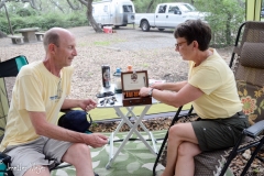 Back at camp, Don and I play Shut the Box.