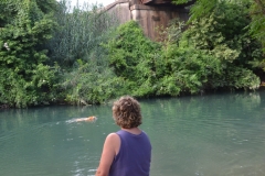 The Comal River was high but not fast, so Bailey could swim.